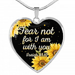 Sunflower Fear Not for I Am with You Isaiah 41 10 Heart Pendant Necklace - Heart Luxury Necklace (Silver)
