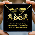 1Th. Zodiac Necklace Card Aquarius Infinity Heart Necklace (Gold) 3