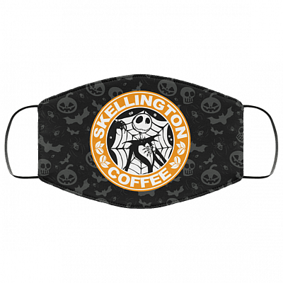 Skellington Coffee Pumpkin King Nightmare Before Christmas Washable Reusable Custom - Printed Cloth Face Mask Cover, Black, Cloth Face Cover – Medium/Large