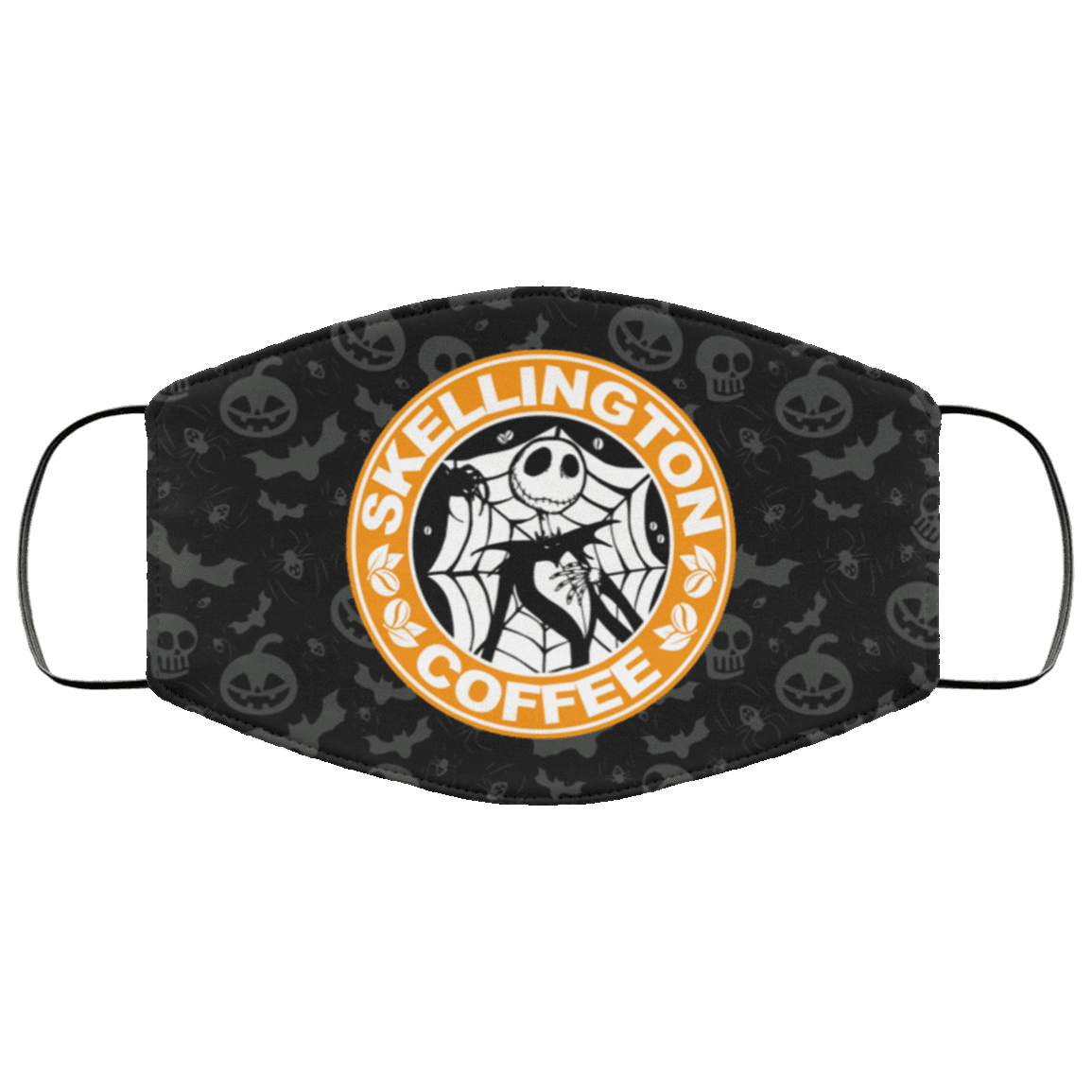 Skellington Coffee Pumpkin King Nightmare Before Christmas Washable Reusable Custom - Printed Cloth Face Mask Cover, Black, Cloth Face Cover – Medium/Large
