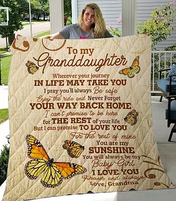 Alternative view of Grandma to My Granddaughter Wherever Your Journey in Life May Take You Butterfly Fleece Blanket – Mink Blanket