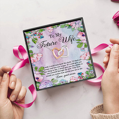 To My Future Wife I Wish I Could Turn Back the Clock Interlocking Hearts Pendant Necklace