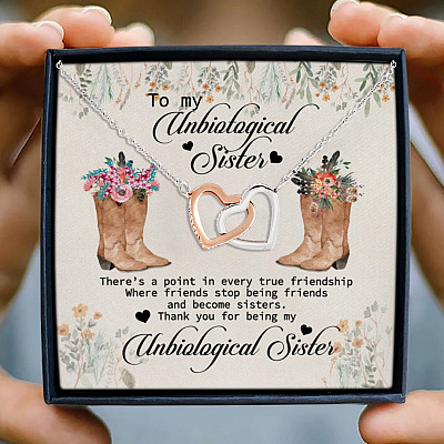 Alternative view of To My Unbiological Sister Saying There's A Point In Every True Friendship Country Girls Interlocking Hearts Pendant Necklace