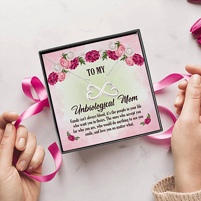 Alternative view of To My Unbiological Mom Family Isn't Always By Blood It's The People In Your Life Infinity Heart Pendant Necklace