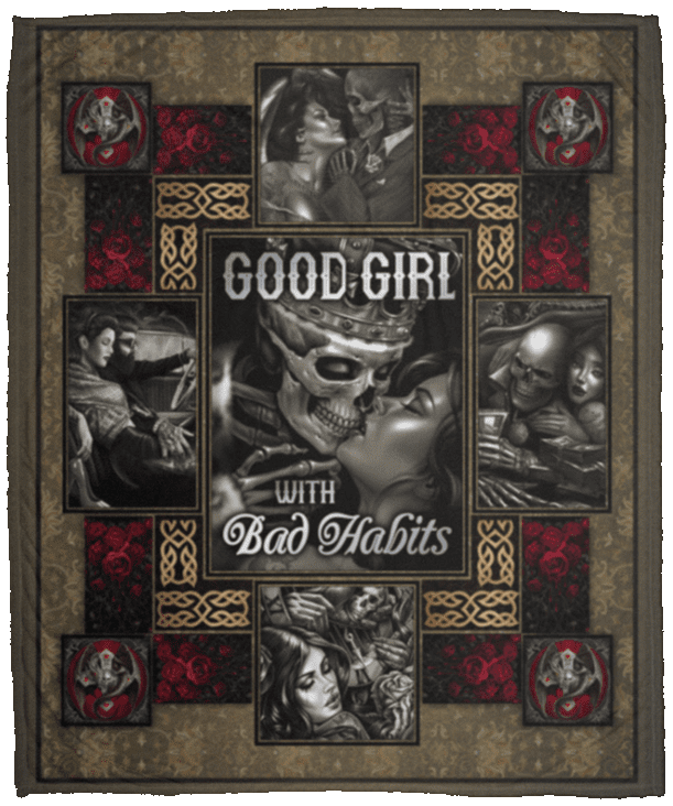 Good Girl With Bad Habits Skull Roses Fleece Blanket - Premium Sherpa Blanket - Woven Blanket, White, Cozy Plush Fleece Blanket - 50x60