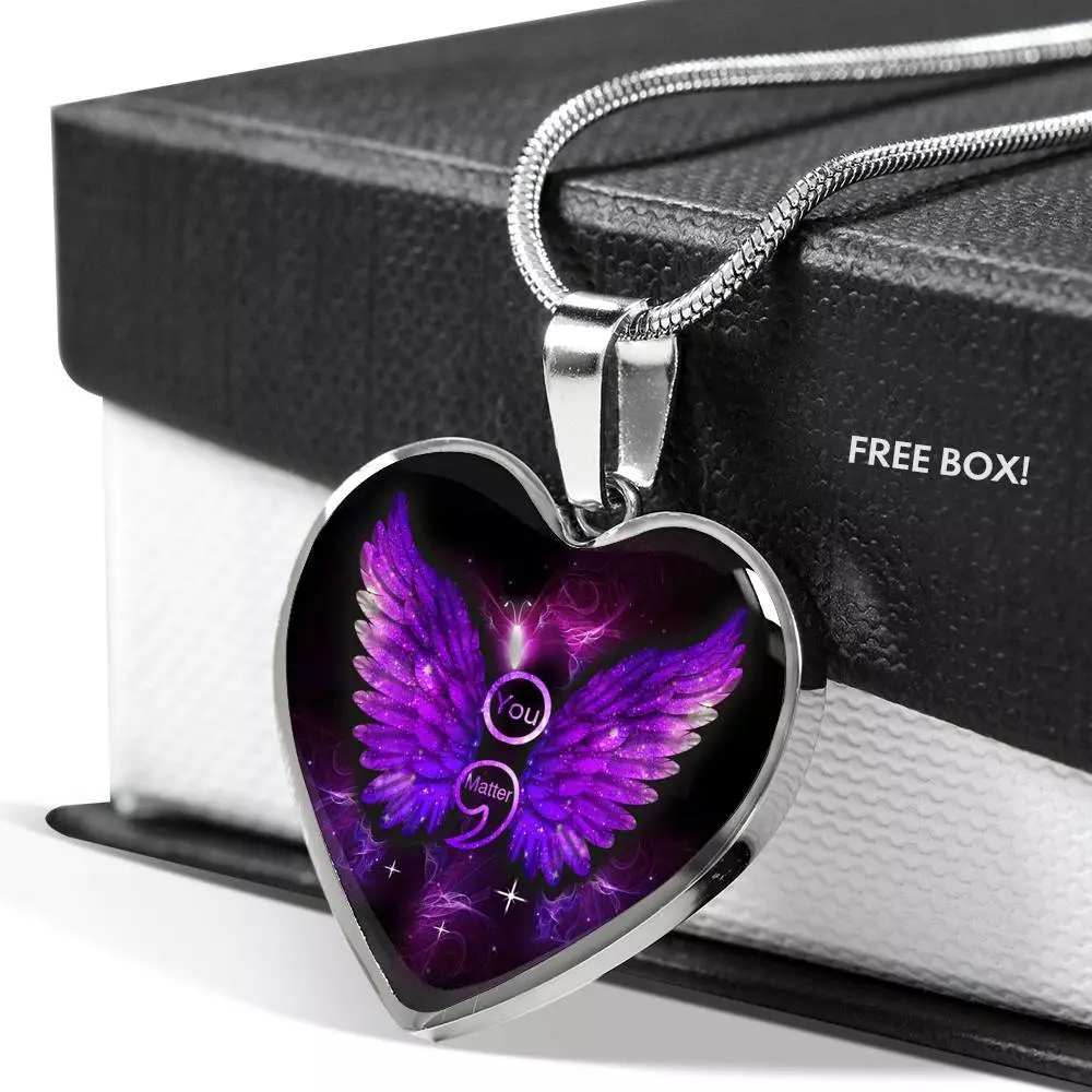 You Matter Memorial Suicide Prevention Awareness Heart Pendant Necklace - Mental Health Awareness Necklace - Heart Luxury Necklace (Silver)