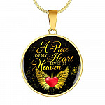 Angel Wings Heart a Piece of My Heart Lives in Heaven Circle Pendant Necklace - Circle Luxury Necklace (Gold Plated)