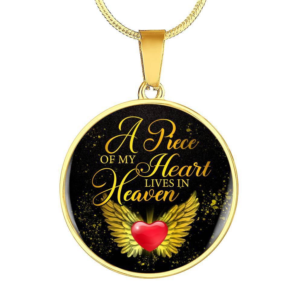 Angel Wings Heart a Piece of My Heart Lives in Heaven Circle Pendant Necklace - Circle Luxury Necklace (Gold Plated)