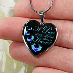 Angel Wings Heart a Piece of My Heart Lives in Heaven Heart Pendant Necklace - Heart Luxury Necklace (Silver)