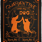 Funny Halloween Witch Girl Customized Quarantine With My Dog Personalized Fleece Sherpa Woven Blanket, White, Cozy Plush Fleece Blanket - 50x60