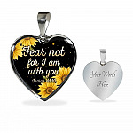 Sunflower Fear Not for I Am with You Isaiah 41 10 Heart Pendant Necklace - Heart Luxury Necklace (Silver)