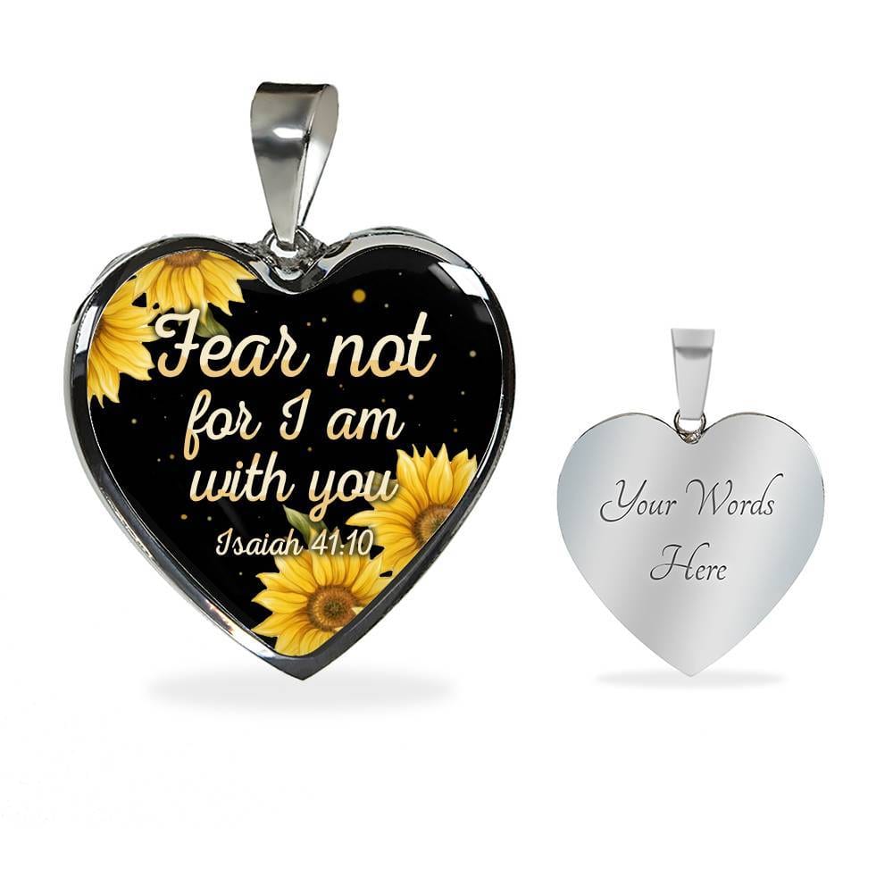 Sunflower Fear Not for I Am with You Isaiah 41 10 Heart Pendant Necklace - Heart Luxury Necklace (Silver)
