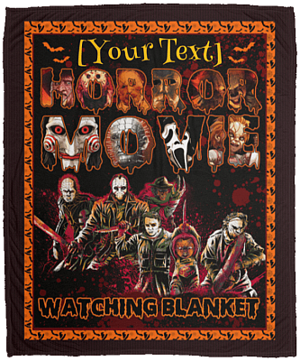 Personalized Name Horror Movie Watching Blanket Halloween Characters Fleece Blanket - Premium Sherpa Blanket, White, Cozy Plush Fleece Blanket - 50x60