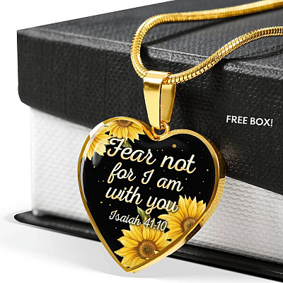 Sunflower Fear Not for I Am with You Isaiah 41 10 Heart Pendant Necklace - Heart Luxury Necklace (Gold Plated)