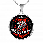 Never Underestimate A Woman Who Has Cherokee Blood Circle Pendant Necklace - Native American Necklace - Circle Luxury Necklace (Silver)