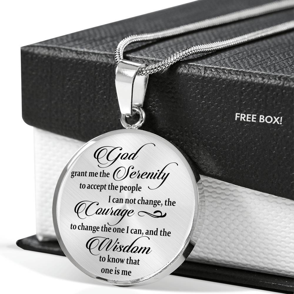 God Grand Me The Serenity To Accept The People I Can Not Change The One I Can Luxury Circle Pendant Necklace - Circle Luxury Necklace (Silver)