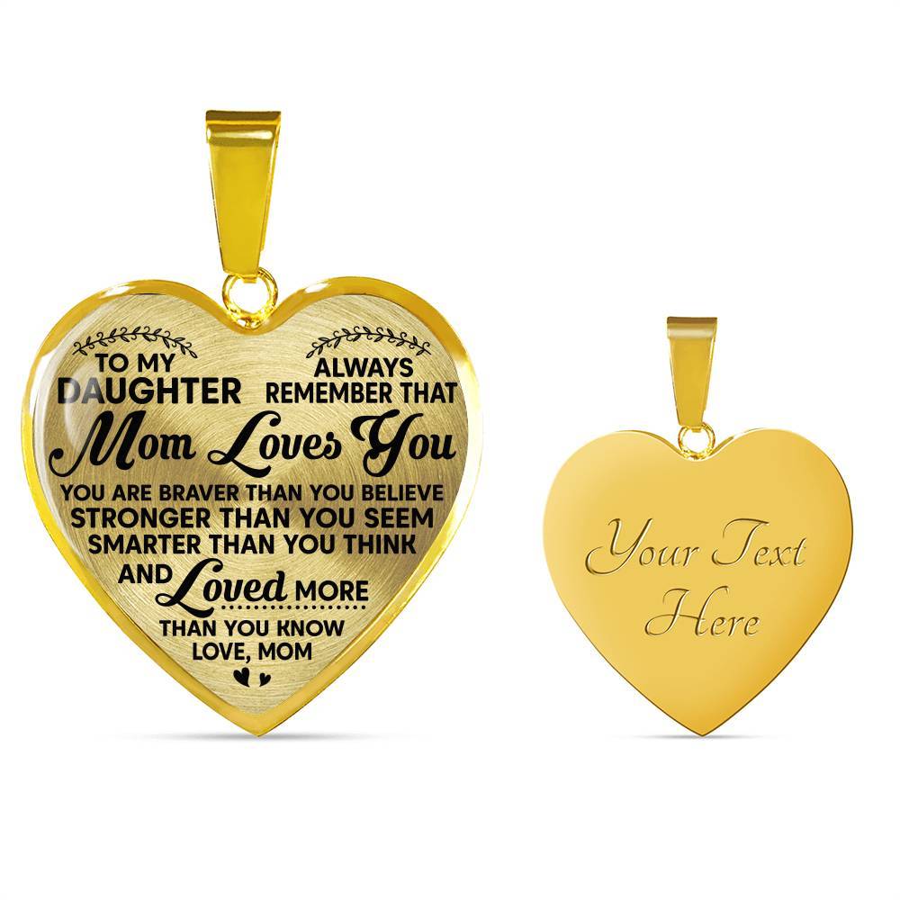 To My Daughter Always Remember That Mom Loves You Hear Pendant Necklace - Heart Luxury Necklace (Gold Plated)
