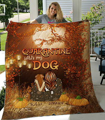 Alternative view of Personalized Quarantine With My Dog Fleece Blanket - Halloween Dog Lover Gifts Premium Sherpa Blanket - Woven Blanket