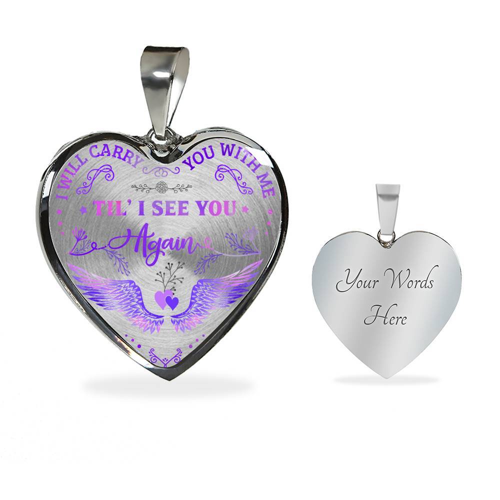 Wings I Will Carry You with Me Til' I See You Again Heart Pendant Necklace - Heart Luxury Necklace (Silver)