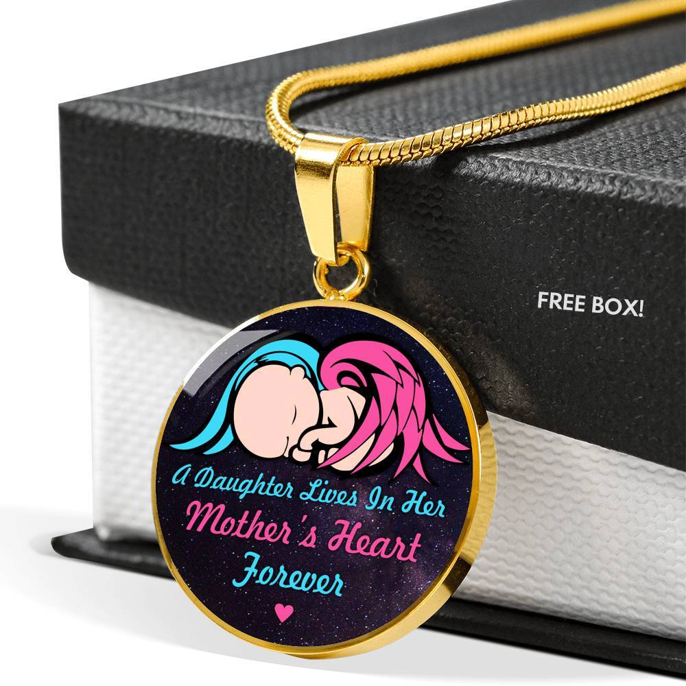 A Daughter Lives In Her Mother's Heart Forever Circle Pendant Necklace - In Memory Of Daughter Remembrance Gift - Circle Luxury Necklace (Gold Plated)