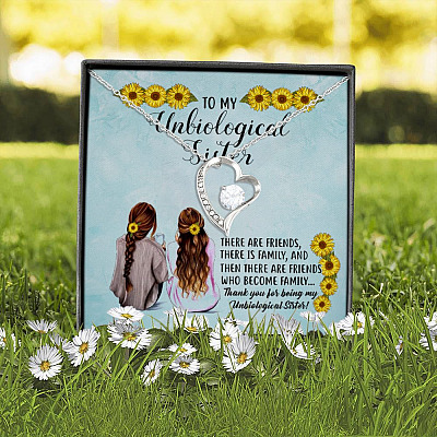 Sunflower to My Unbiological Sister There Are Friends There Is Family Forever Love Pendant Necklace