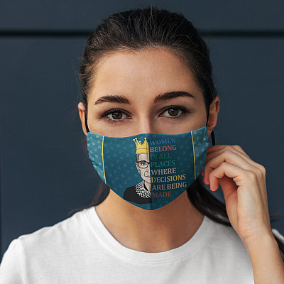Alternative view of Women Belong In All Places Where Decisions Are Being Made RBG Washable Reusable Custom - Cloth Face Mask Cover