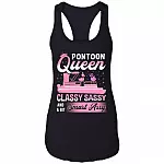 Pontoon Queen Classy Sassy And A Bit Smart Assy Flamingo Ladies Racerback Tank, Black, Ladies Racerback Tank