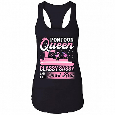 Pontoon Queen Classy Sassy And A Bit Smart Assy Flamingo Ladies Racerback Tank, Black, Ladies Racerback Tank
