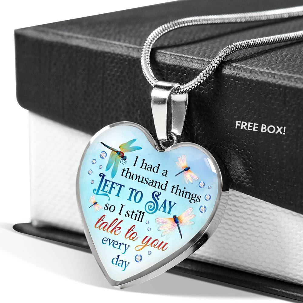 Dragonfly I Had a Thousand Things Left to Say So I Still Talk to You Heart Pendant Necklace - Heart Luxury Necklace (Silver)