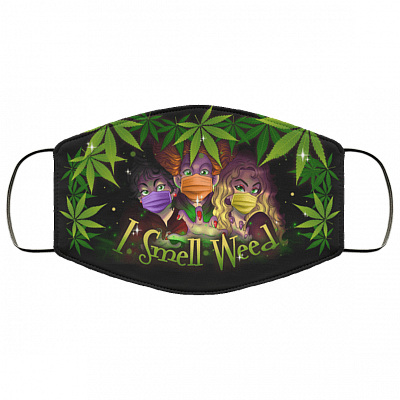 Hocus Pocus I Smell Weed - Funny Halloween Washable Reusable Custom Face Mask, White, Cloth Face Cover – Medium/Large