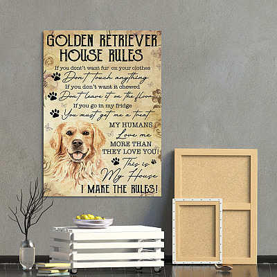 Alternative view of Golden Retriever House Rules If You Don't Want Fur On Your Clothes Wrapped Framed Canvas Prints - Unframed Poster