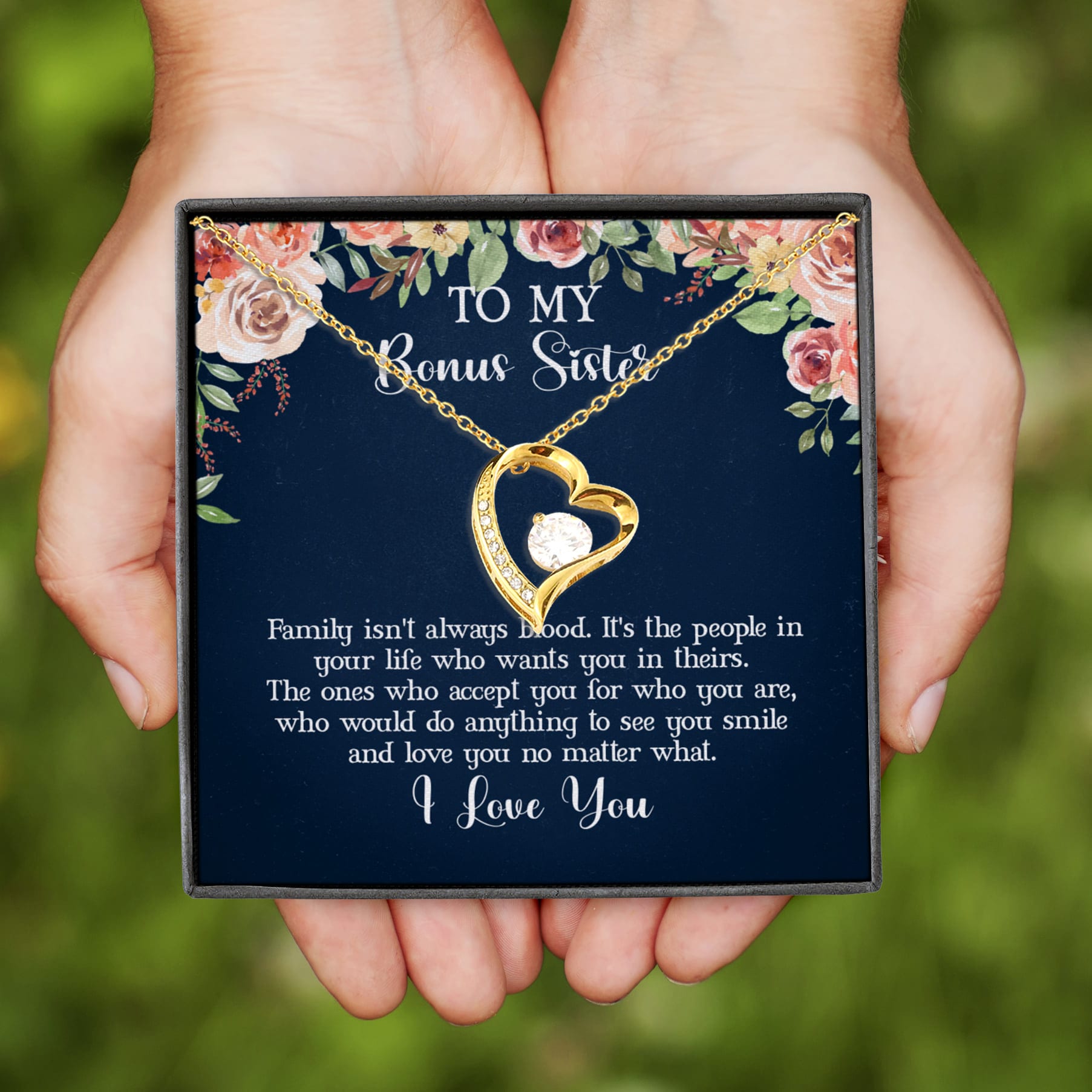 2VT. Bonus Sister Message Card Forever Love Necklace (Gold)