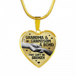 Grandma and Grandson a Bond That Can't Be Broken Heart Pendant Necklace - Heart Luxury Necklace (Gold Plated)