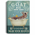 Goat Co Bath Soap Wash Your Hooves Established 1959 Wrapped Framed Canvas Prints - Goat Bathroom Unframed Poster, White, 0.75'' Framed Canvas