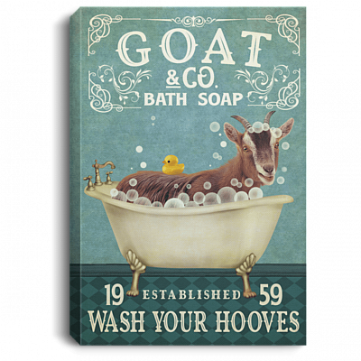 Goat Co Bath Soap Wash Your Hooves Established 1959 Wrapped Framed Canvas Prints - Goat Bathroom Unframed Poster, White, 0.75'' Framed Canvas