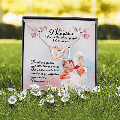 Alternative view of To My Daughter for All the Times I Forget to Thank You Interlocking Hearts Pendant Necklace