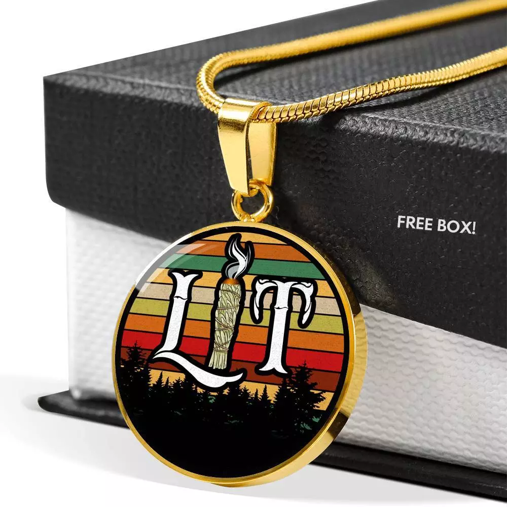 Funny Lit Burning Sage Smudge Chill Witchcraft Herbs Relax Witch Gift Halloween Circle Pendant Necklace - Circle Luxury Necklace (Gold Plated)