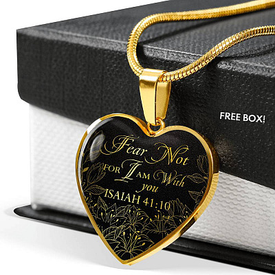 Fear Not For I Am With You Isaiah 41:10 Luxury Heart Pendant Necklace - Heart Luxury Necklace (Gold Plated)