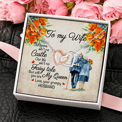 Husband to My Wife Our Home Ain't No Castle Our Life Ain't No Fairy Tale Interlocking Hearts Pendant Necklace