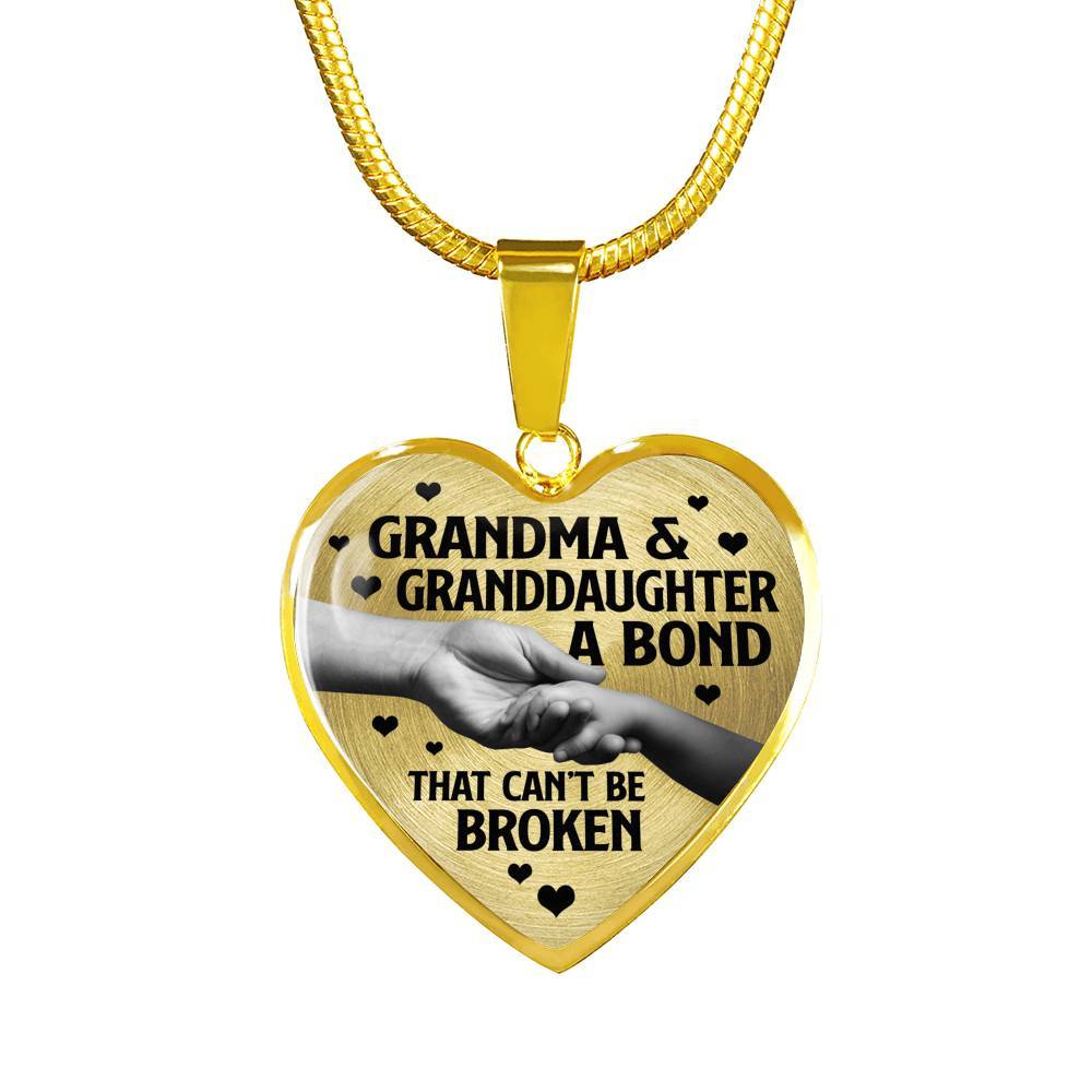 Grandma and Granddaughter a Bond That Can't Be Broken Heart Pendant Necklace - Heart Luxury Necklace (Gold Plated)
