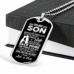 Mom to My Son Wherever Your Journey in Life May Take You I Pray You'll Always Be Safe Dog Tag Pendant Necklace - Dog Tag (Silver)