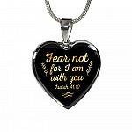 Fear Not For I Am With You Isaiah 41 10 Heart Pendant Necklace - Heart Luxury Necklace (Silver)