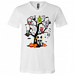 Halloween Town Tree Funny Jack And Sally Nightmare Before Christmas T-Shirt - V Neck, White, V-Neck T-Shirt