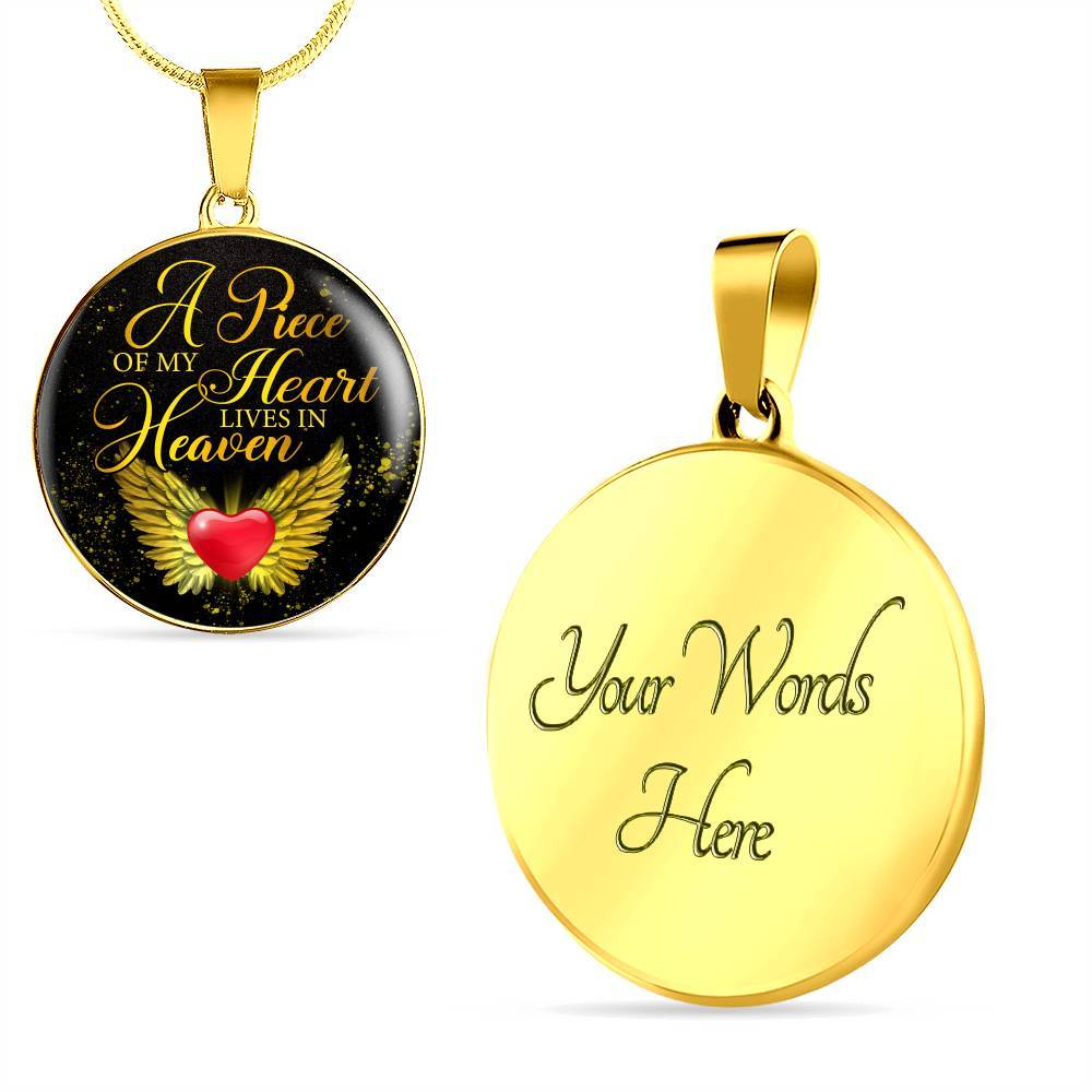 Angel Wings Heart a Piece of My Heart Lives in Heaven Circle Pendant Necklace - Circle Luxury Necklace (Gold Plated)