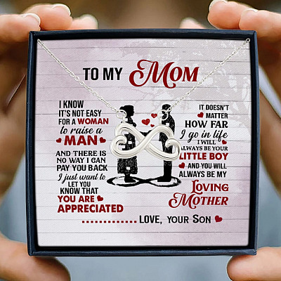 Alternative view of From Son To My Mom I Know It's Not Easy For A Woman To Raise A Man Infinity Heart Pendant Necklace