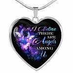 Butterfly I Believe There Are Angels Among Us Heart Pendant Necklace - Heart Luxury Necklace (Silver)