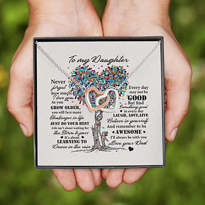 Alternative view of To My Daughter Never Forget How Much I Love You As You Grow Older Interlocking Hearts Pendant Necklace