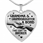 Grandma and Granddaughter a Bond That Can't Be Broken Heart Pendant Necklace - Heart Luxury Necklace (Silver)