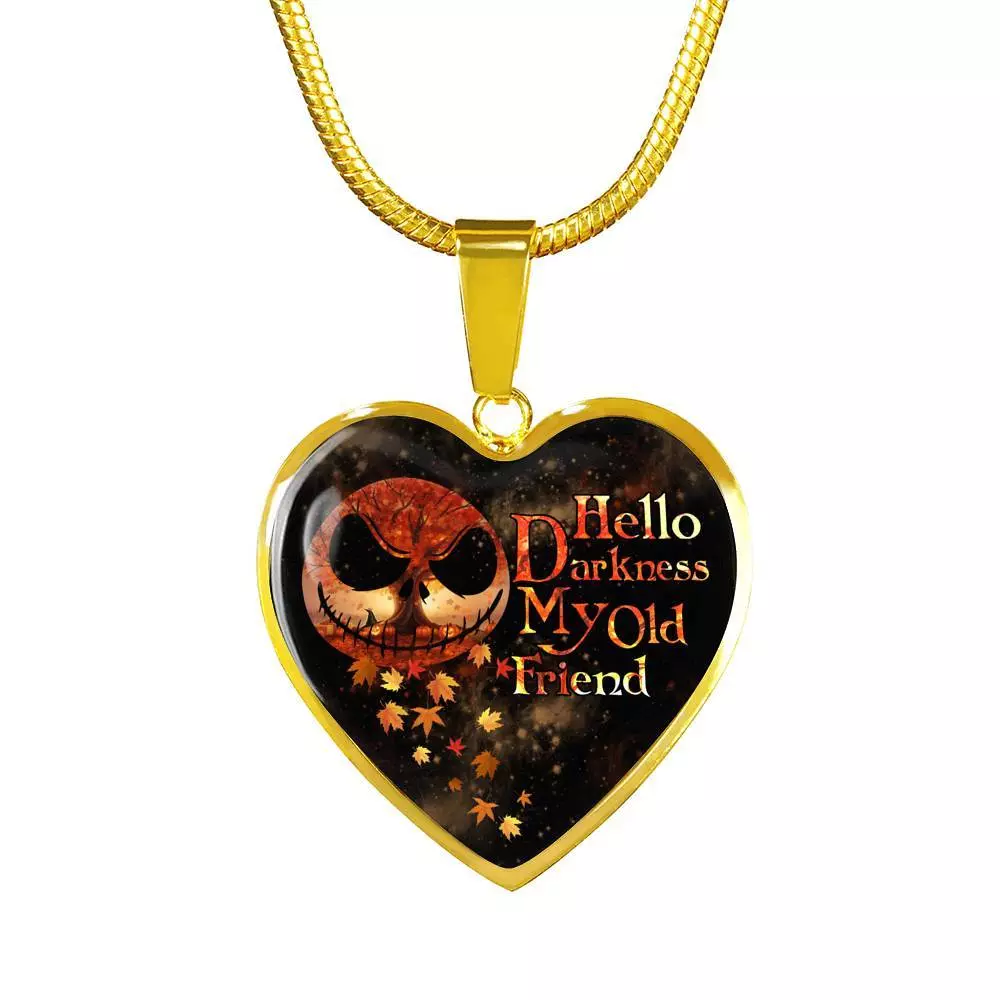 Jack Hello Darkness Night Before Halloween Skellington My Old Friend Pumpkin My Love Heart Pendant Necklace - Heart Luxury Necklace (Gold Plated)