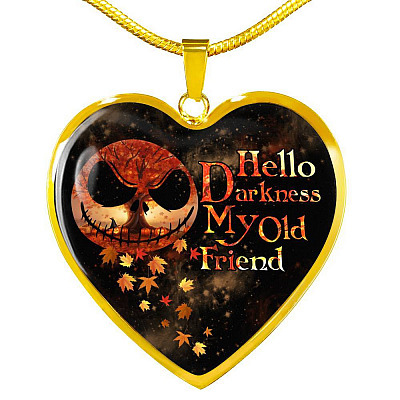 Jack Hello Darkness Night Before Halloween Skellington My Old Friend Pumpkin My Love Heart Pendant Necklace - Heart Luxury Necklace (Gold Plated)